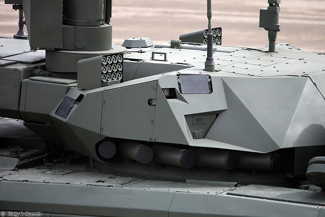 Side view of T-14 turret launchers and tubes
