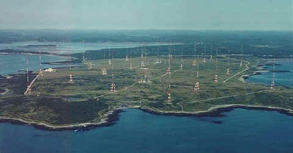 Aerial view of the peninsula with antenna towers