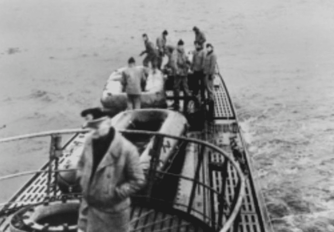 U-537 deck with rubber dinghies