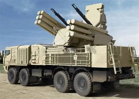 Pantsir-S1 combat vehicle with missile tubes and twin 30 mm guns