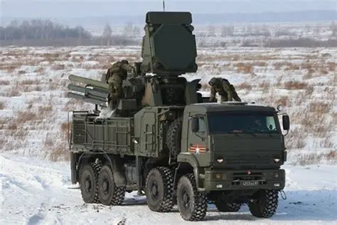 Pantsir turret showing radar helmet and missile canisters