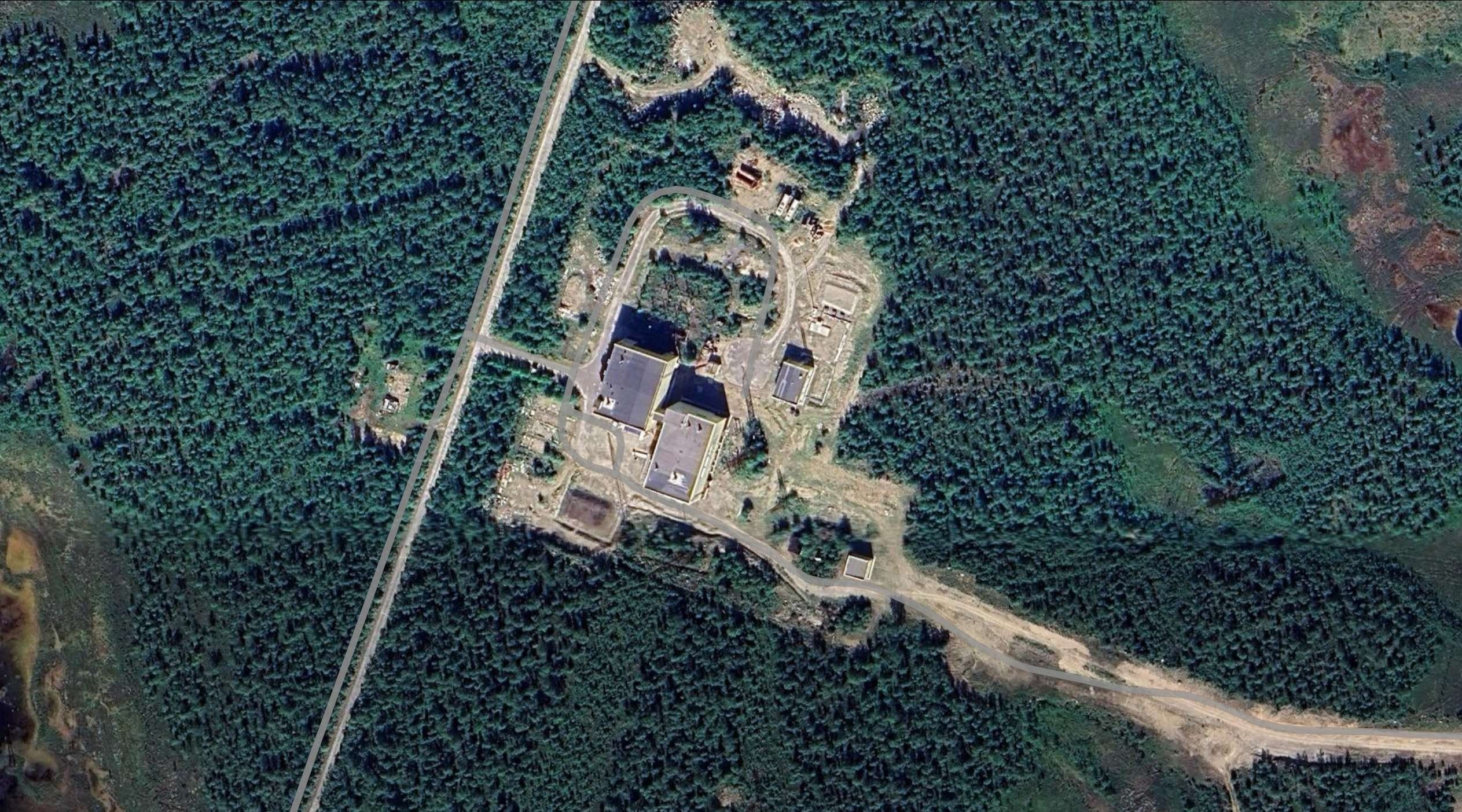 Satellite view of the ZEVS northern station compound in the Kola forest