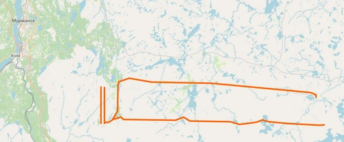 Map of the Kola Peninsula showing the two parallel 60 km ZEVS ground-dipole lines in orange